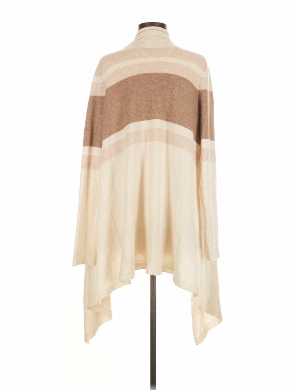 Cullen 100% Cashmere Cream & Tan Open Front Knit Draped Sweater Poncho Medium - Picture 2 of 7